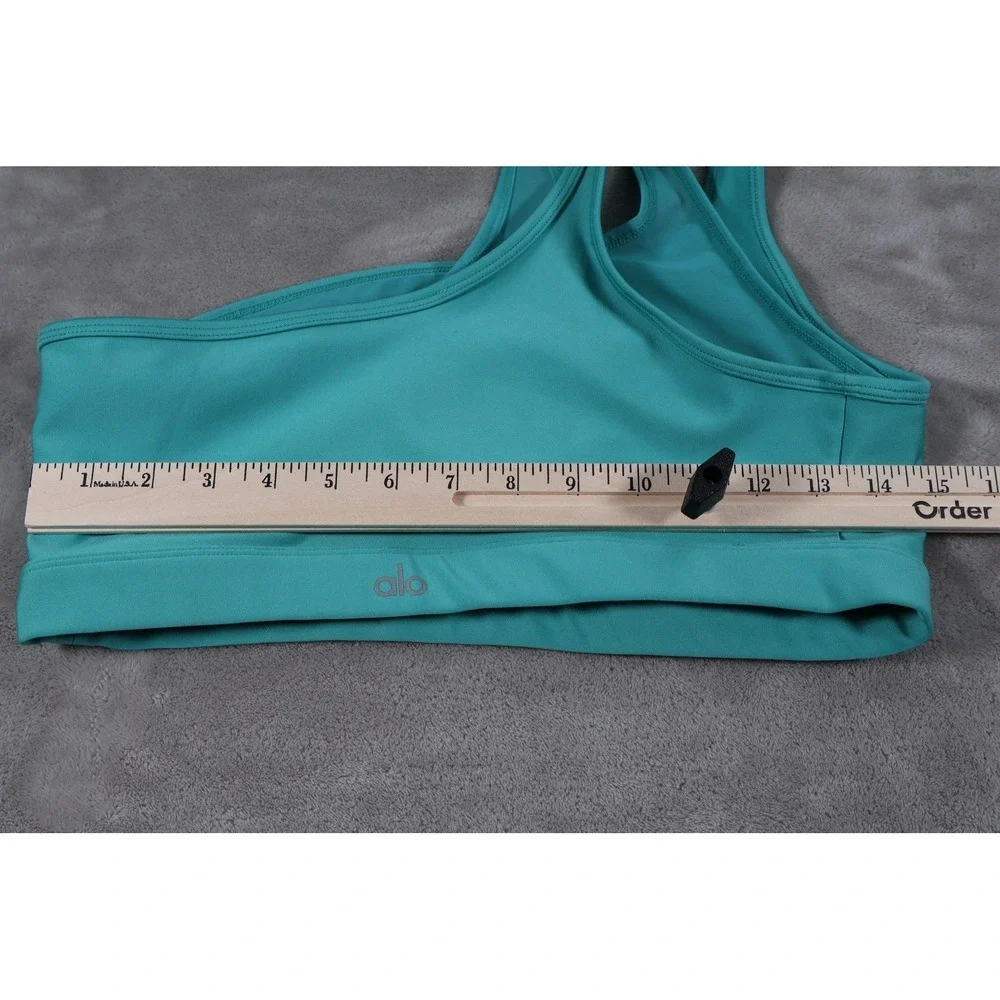 ALO Bra Womens S Green Sports Bra Racerback Yoga Nylon Blend Logo Fitted